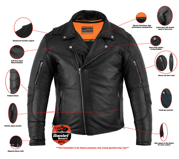 Daniel Smart Mfg. longer length leather biker jacket features