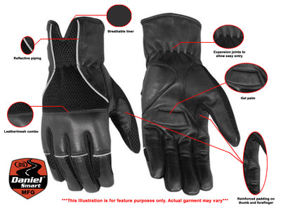 Daniel Smart Mfg. leather and mesh summer motorcycling gloves features