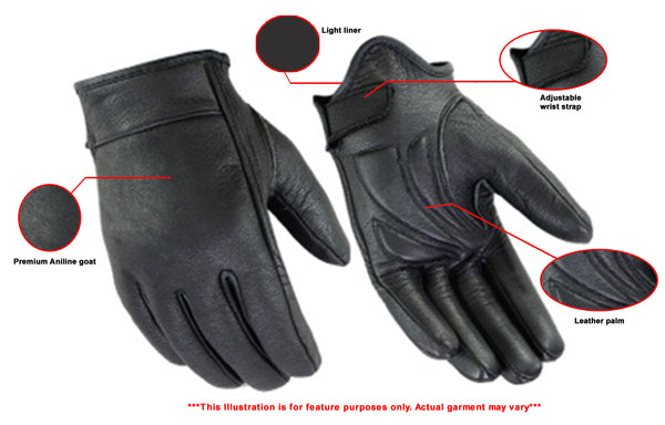 Daniel Smart Mfg. premium short leather motorcycle cruiser gloves features