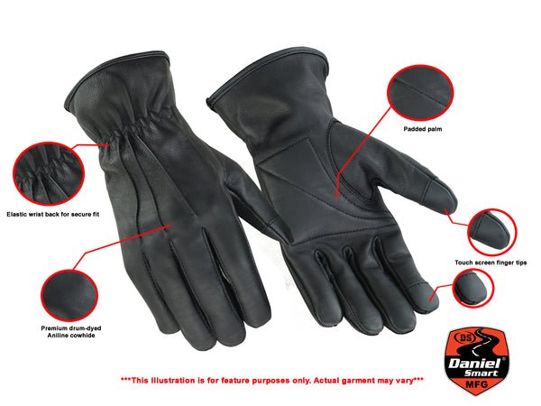 Daniel Smart Mfg. premium water resistant leather motorcycle glove with padded palms features