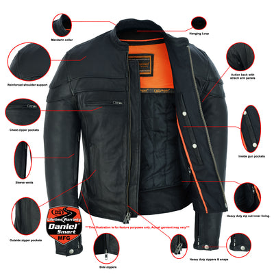 Daniel Smart Mfg. sporty leather scooter jacket features