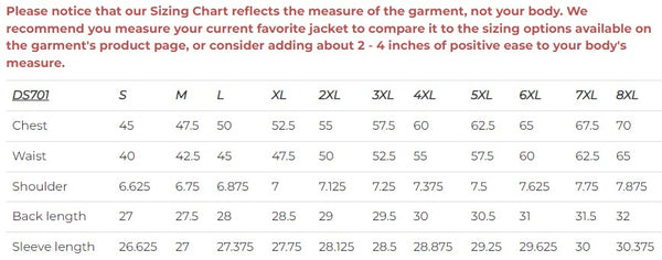 Daniel Smart Mfg. sporty leather scooter jacket sizing chart