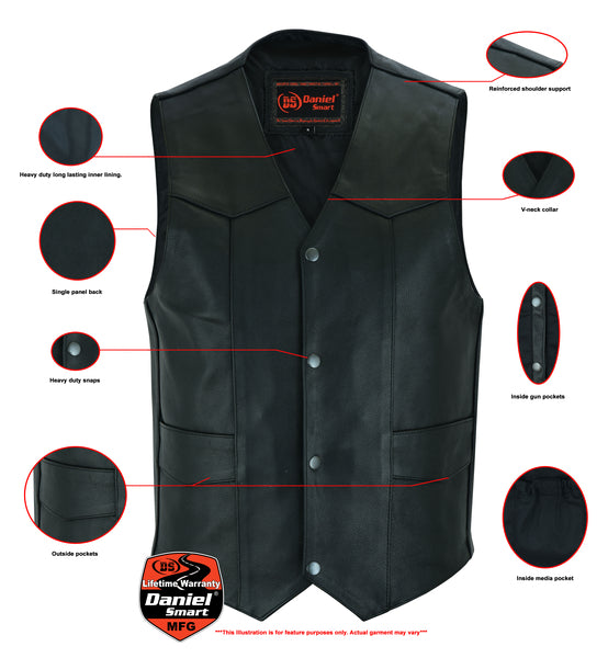 Daniel Smart Mfg. traditional leather motorcycle vest features