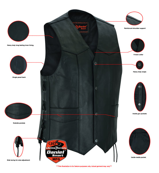 Daniel Smart Mfg. traditional side-laced leather biker vest features