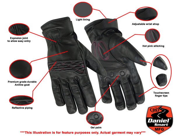 Daniel Smart Mfg. black and pink women's motorcycle cruiser glove