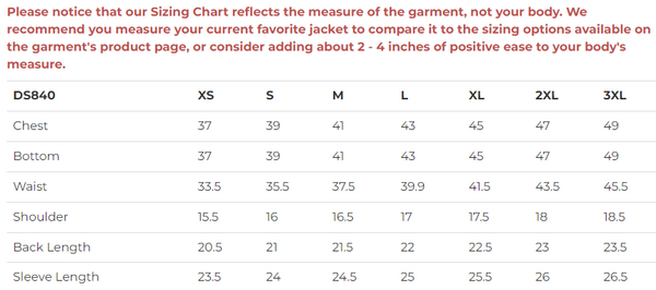 Daniel Smart Mfg. women's stylish leather motorcycle jacket sizing chart