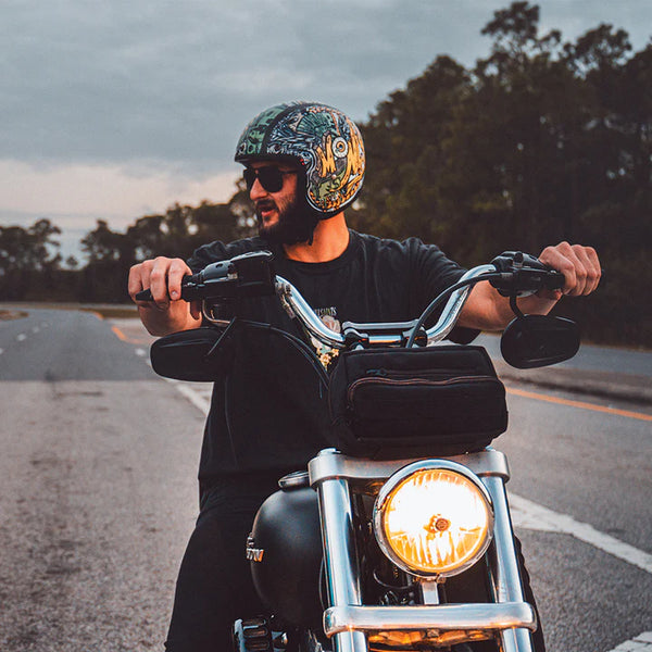 Motorcycle rider wearing Daytona Helmets Cruiser helmet with money design