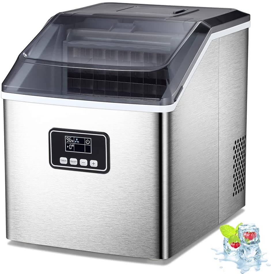 Ice Maker Machine RWFLAME Countertop Ice Cube Machines Make 15kg/ 24H Ice Cubes Ready in 6 Mins Ice Cube Maker with Self-Cleaning Ice Scoop & Bask