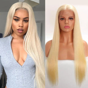613 Blonde Wig T Part Straight Lace Front Wig Human Virgin Hair