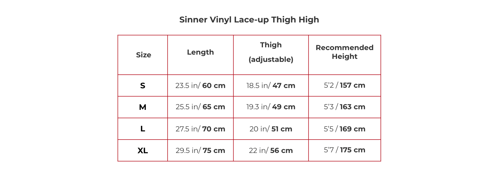 Size Guide Size Chart - Naughty Thoughts – Shop Naughty Thoughts