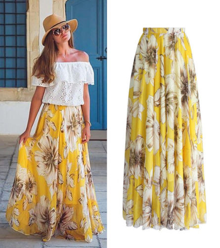 yellow floral long skirt