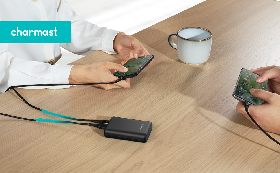 Charmast Powerbank 10000mAh Externt batteri USB C Power Bank med 4  integrerade laddningskablar Bärbar laddare LED-display Kompakt Slim 6  utgångar Kompatibel med iPhone, Huawei, Samsung Tablet : :  Elektronik