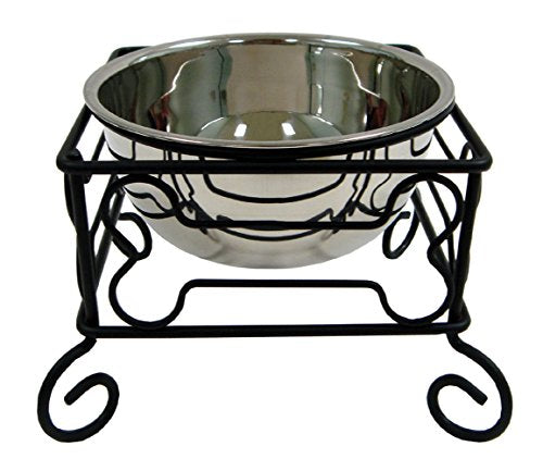 Photo 1 of YML 10-Inch Black Wrought Iron Stand with Single Stainless Steel Feeder Bowl