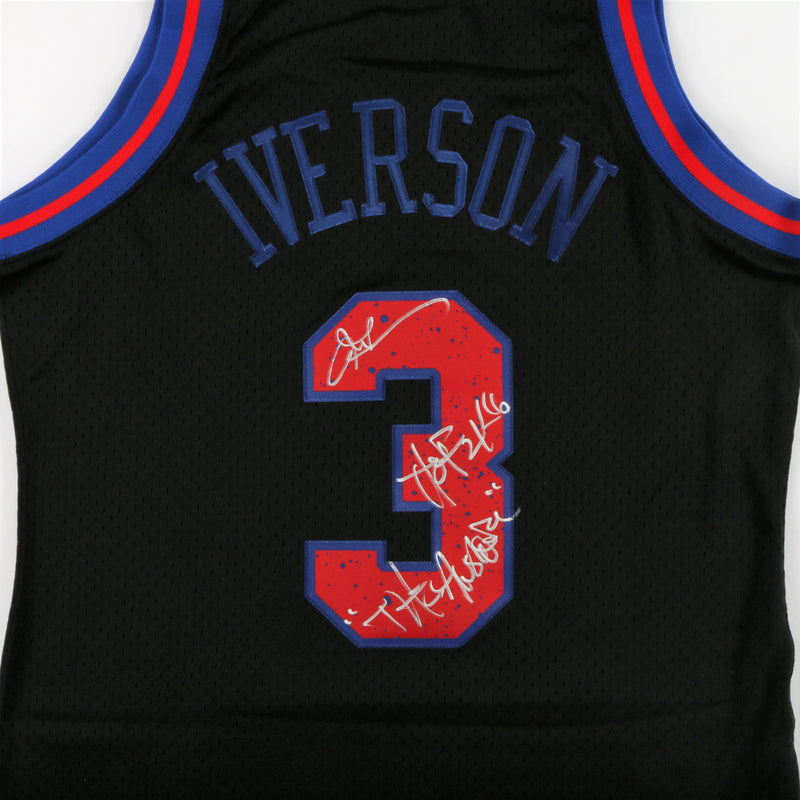 Framed Autographed/Signed Allen Iverson 33x42 Philadelphia Black Basketball  Jersey JSA COA