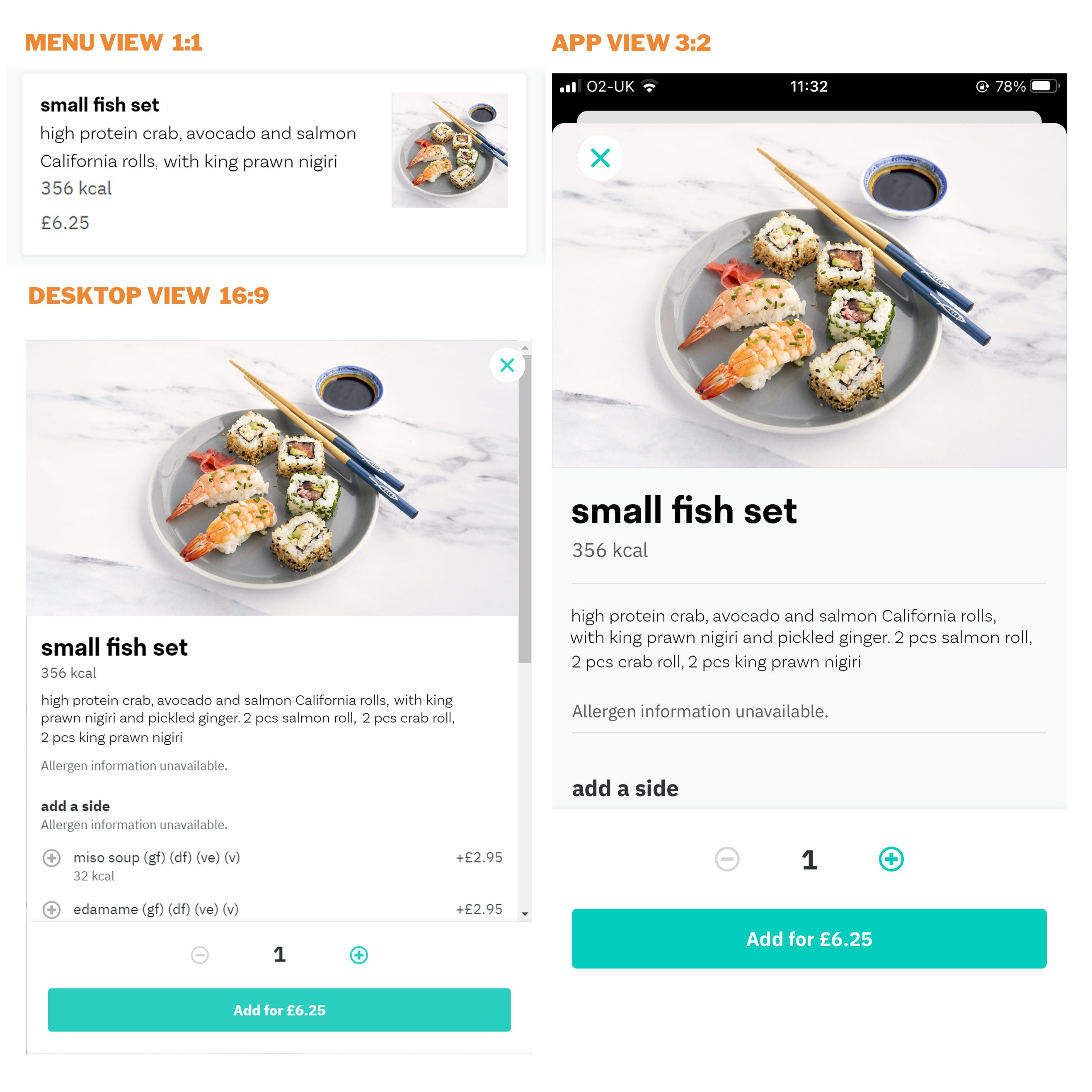 Aspect ratio guide for deliveroo menu photography