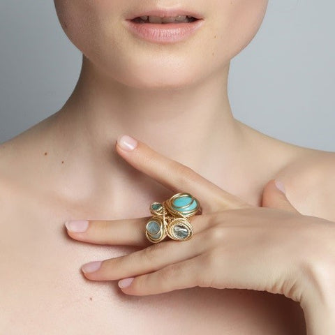 Carmencita Ring #3 - Turquoise, Aquamarine, Apatite & Howlite