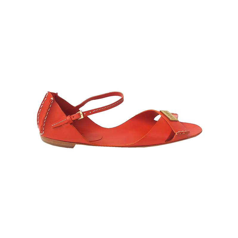 Tajali Leather Sandals - Orange Tajali Flats TARBAY   