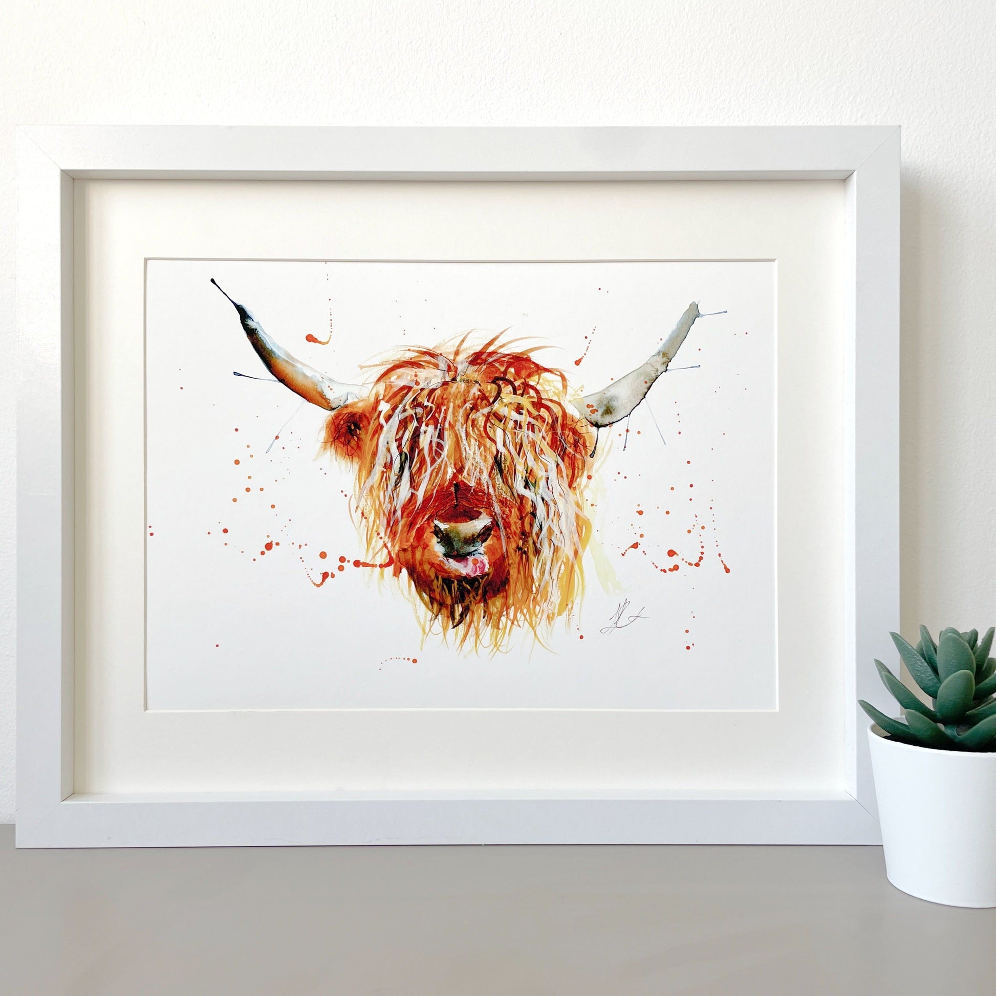 PixonSign Highland Cow Canvas Print Framed Wall Art, 24x36 inches