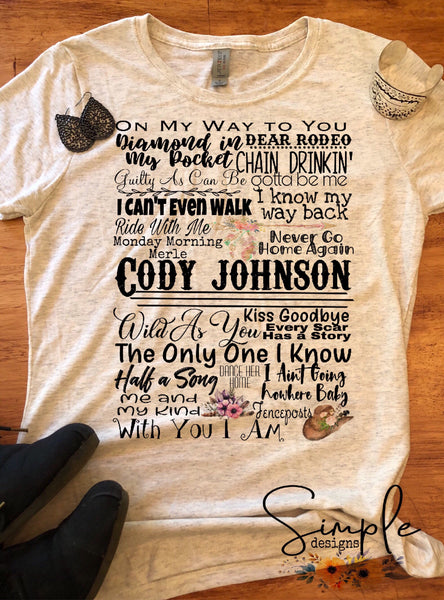 Cody Johnson Lyrics T Shirt Raglan Country Music Lyrics Simple Designs And More