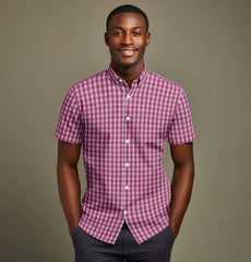 Short sleeve Button-Up with Check Pattern Print