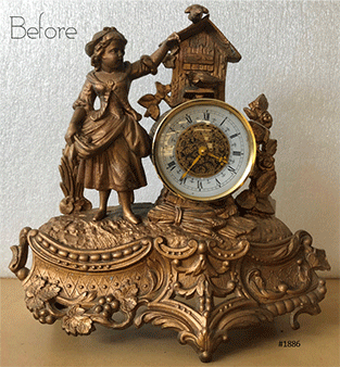 Antique Figural Spelter Quartz Battery Mantel Clock | eXibit collection