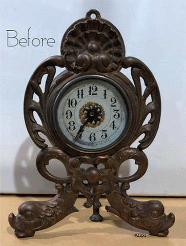 Antique Cast Iron Ornate Westclox Desk Mantel Clock | eXibit collection