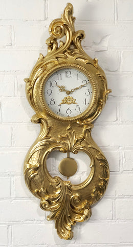 Vintage Ornate Gold Figural Battery Wall Clock | Adelaide Clocks