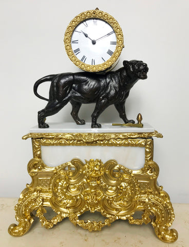 Antique Figural Spelter Panther Mantel Clock | eXibit collection