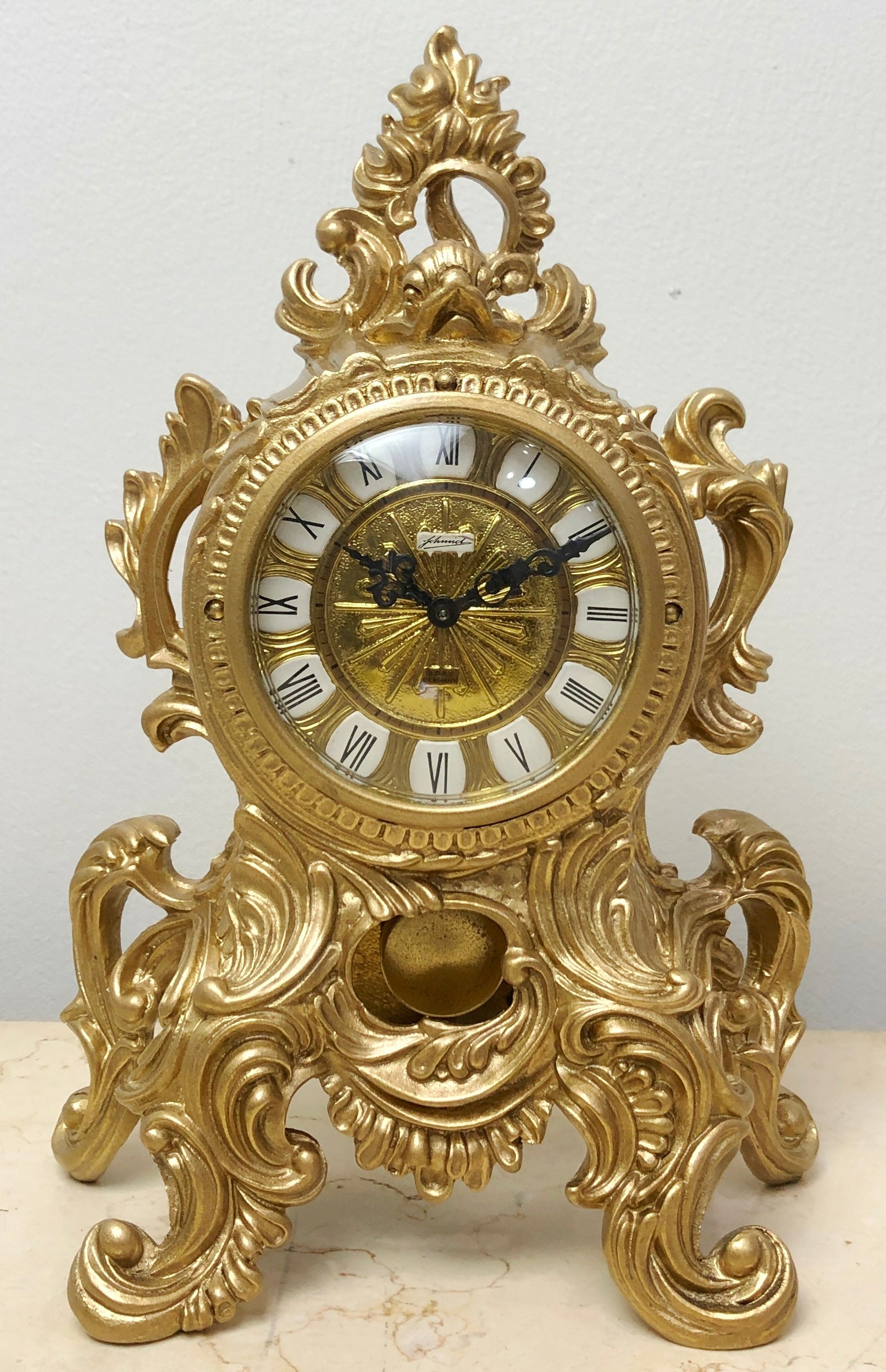 Antique SCHMID Ornate Brass Mantel Clock | eXibit collection