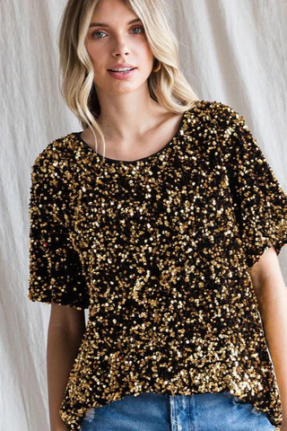 Gold and black sequined new years eve holiday shirt