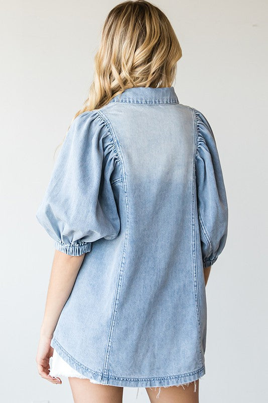 Chambray Puff Sleeve Top – Leopard Boutique