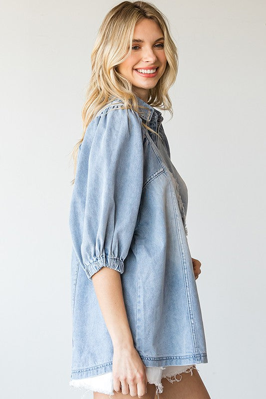 Chambray Puff Sleeve Top – Leopard Boutique