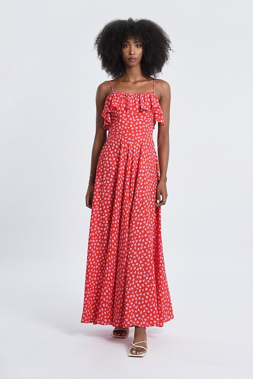 Printed V Neck Maxi Dress in Rye Polkadot