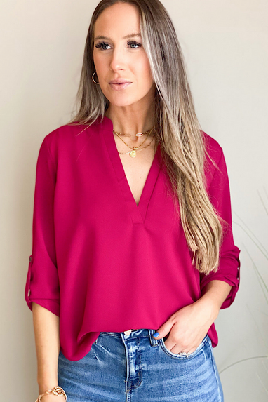 Lush V-Neck Blouse in Deep Berry
