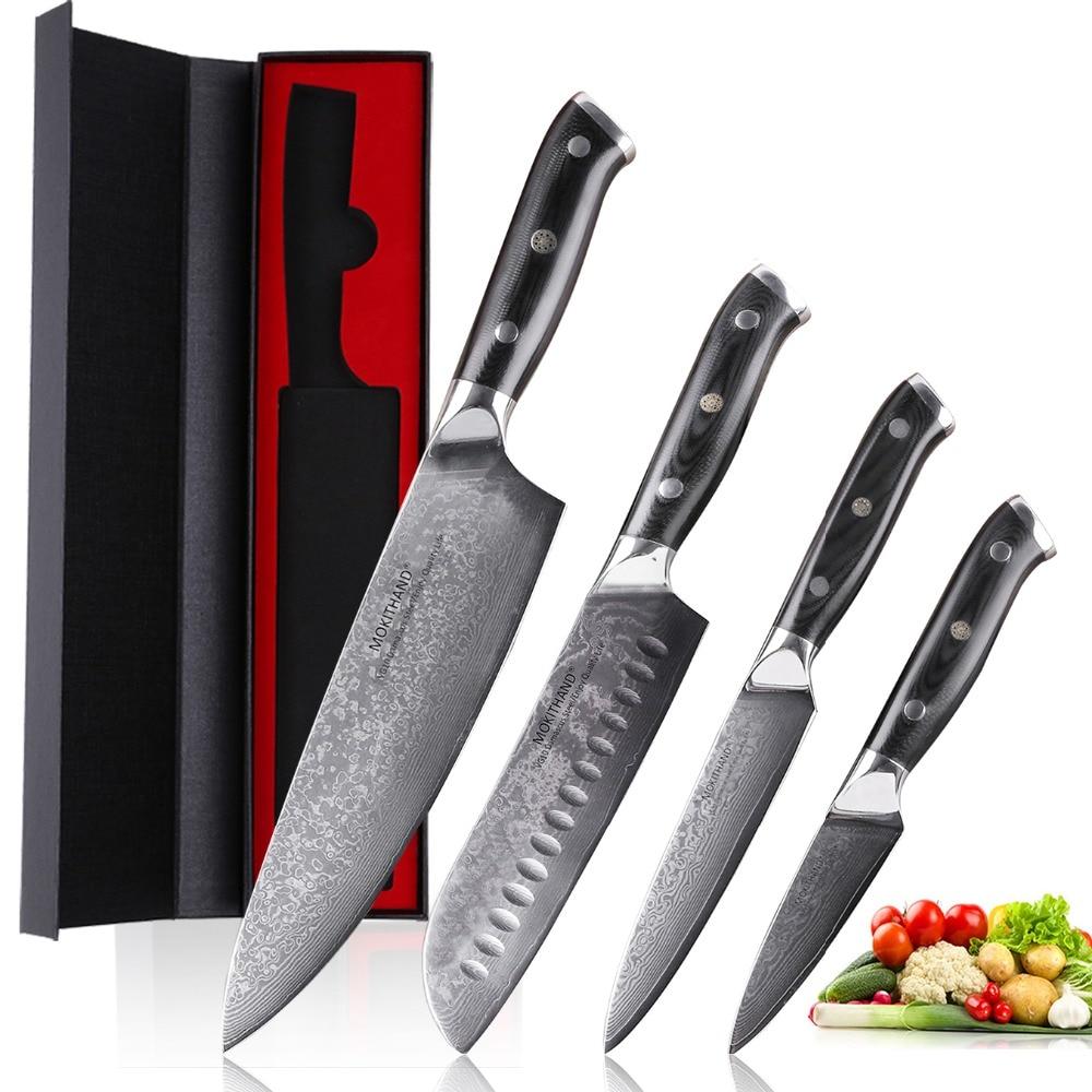 Mokithand 4pcs Japanese Kitchen Knife Sets Damascus Steel Chef Knives Wilson Cutlery