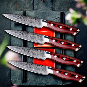 Steel Knives - Steak Knife Set 4 Pcs Damascus VG10 67 Layers Handmade Steel Kitchen Knives