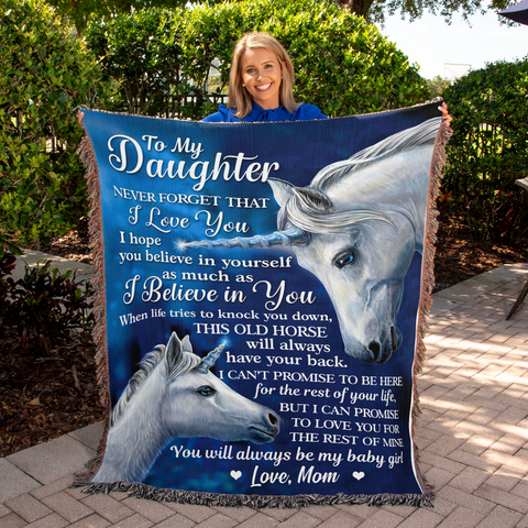 Mother To Daughter Gifts - To My Daughter Promise From Mom Gift - Horse Themed - Heirloom Woven Blanket