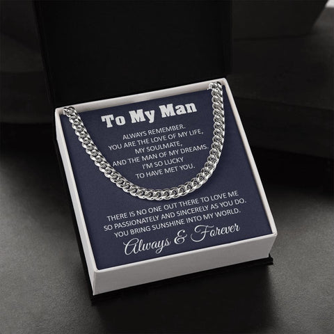 To My Man Cuban Link Chain Necklace Gift for Him from Her for Valentine's Day, Anniversary, Birthday, Christmas
