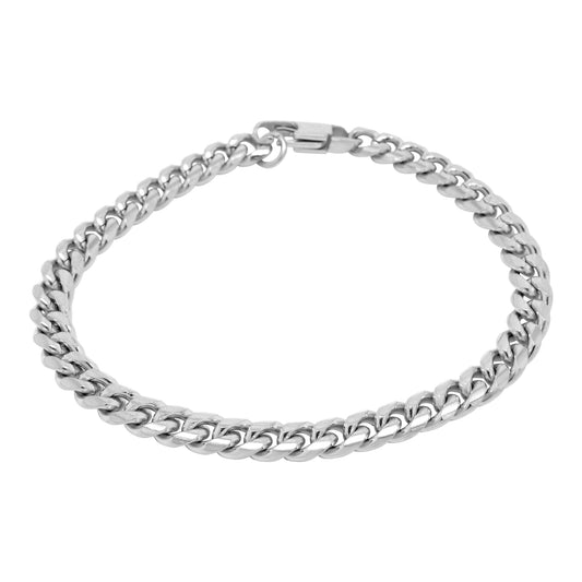 Silver Mens Bracelet Chain 8mm Cuban Link in White Gold Chain 