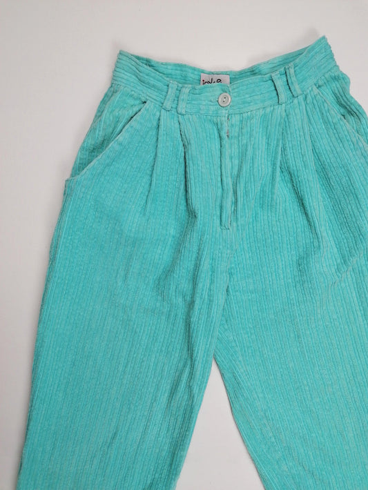 Vintage 80's High Waist Corduroy Velvet Baggy Jeans Aqua Turquoise - size XS-S (25")