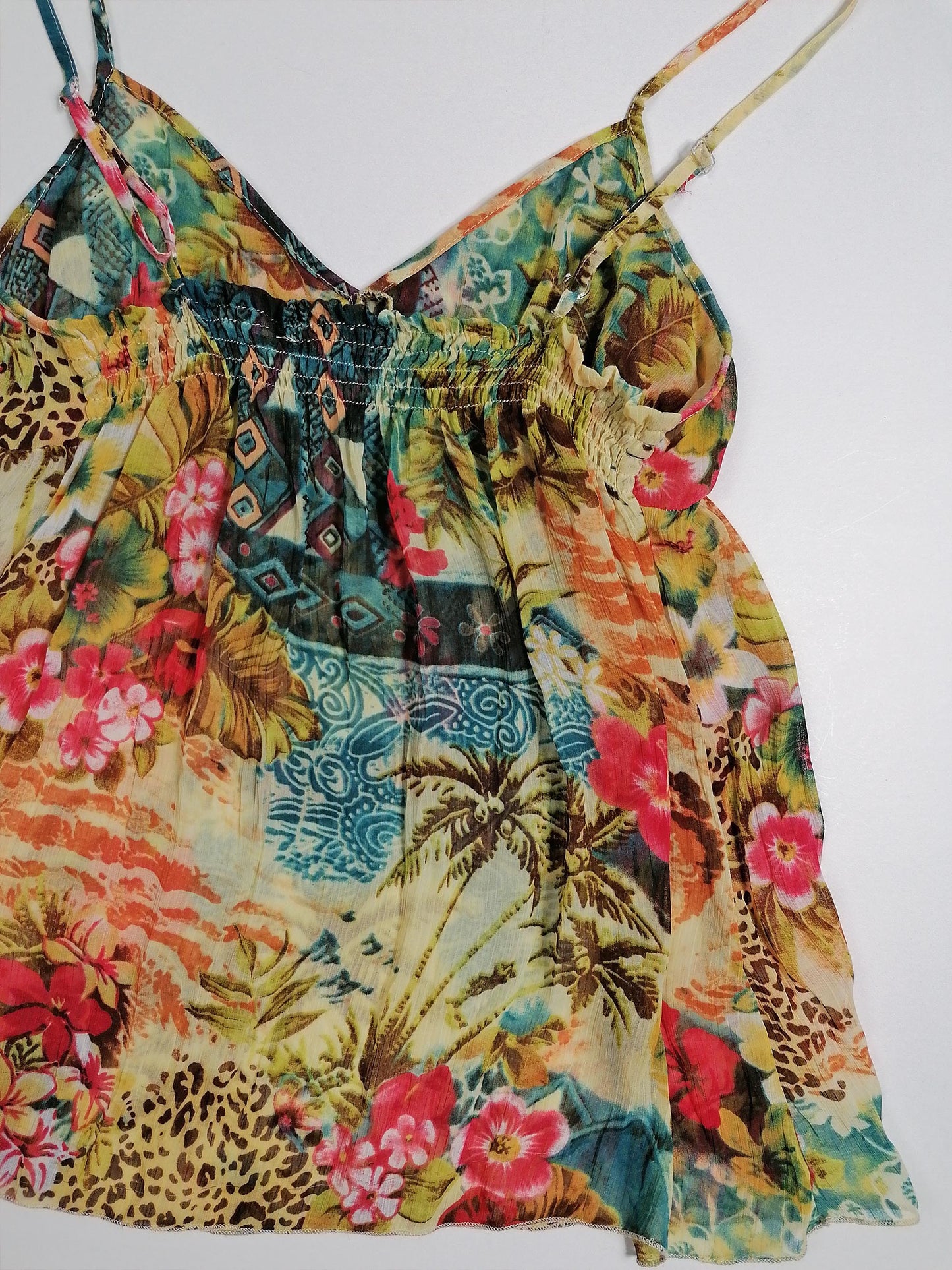 Y2K Baby-doll Top Tropical Print - size S-M