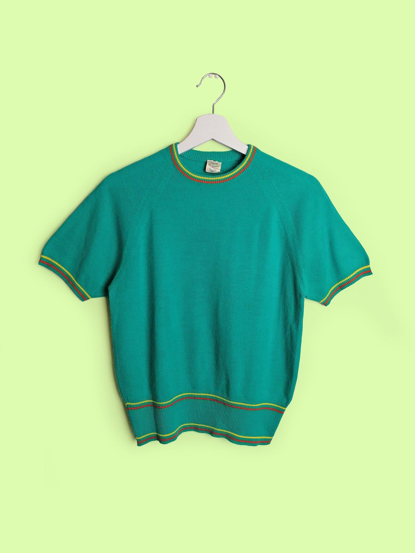 70's FILLEUR Soft Knit Top Retro Turquoise Green - size S-M