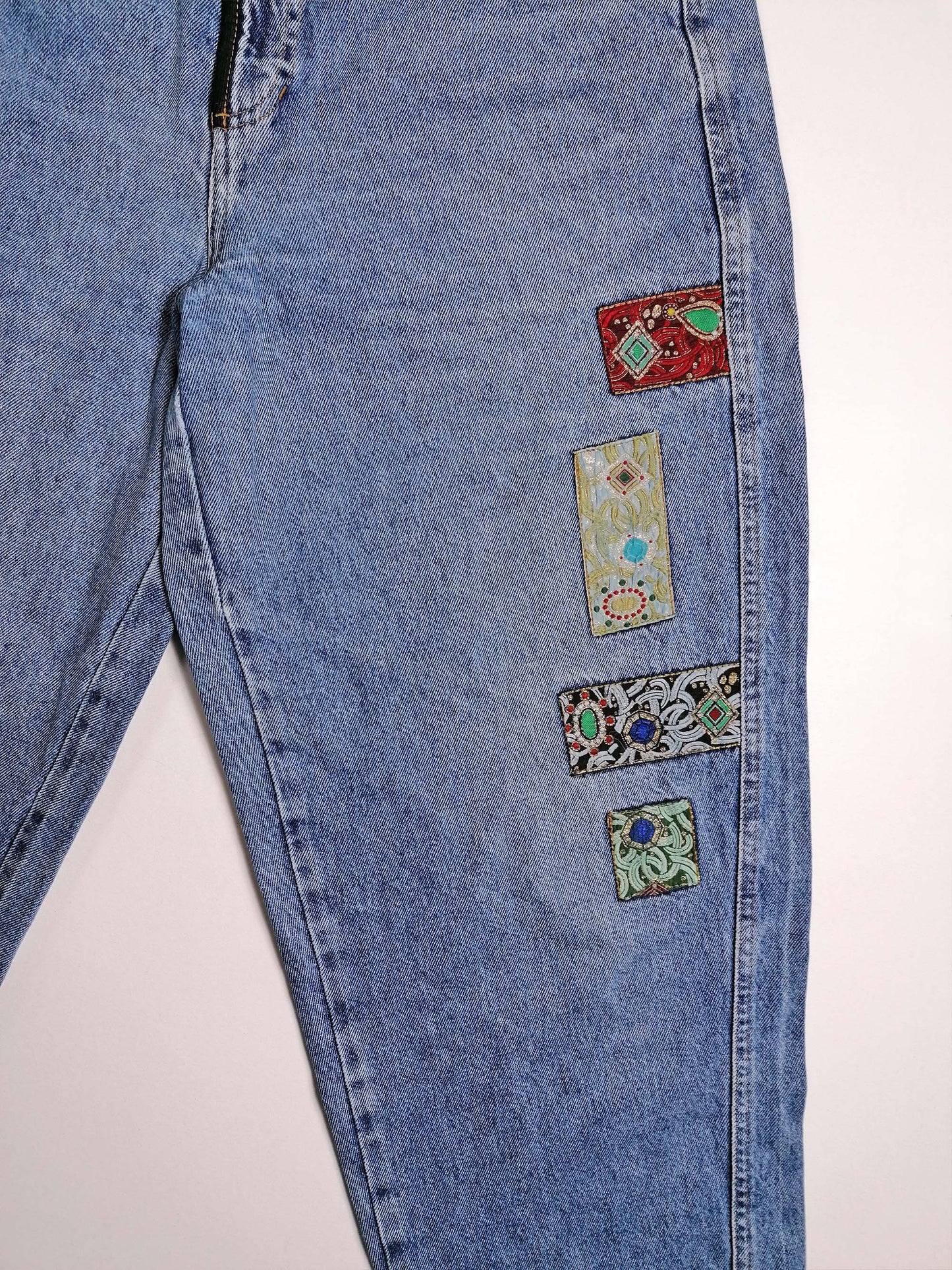 80's JACK & SONS High Waist Embroidery Patch Baggy Jeans - M-L (32")