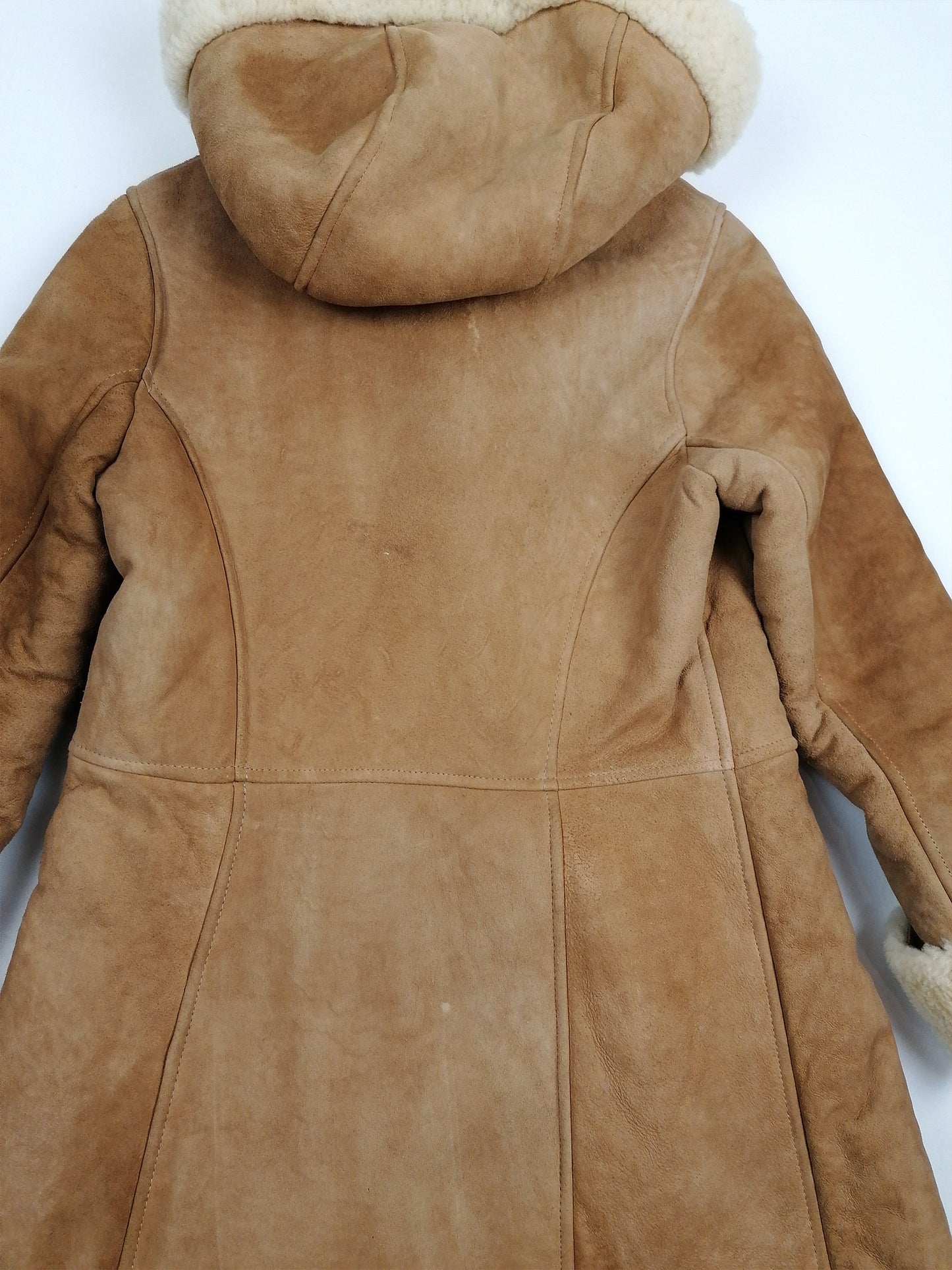 70's 80's Penny Lane Faux Shearling Coat Hooded - size XXS - XS