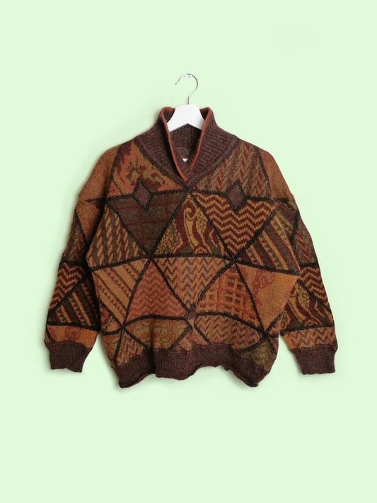 90's BOGNER Shrunken Wool Mohair Sweater Retro Pattern - size S-M