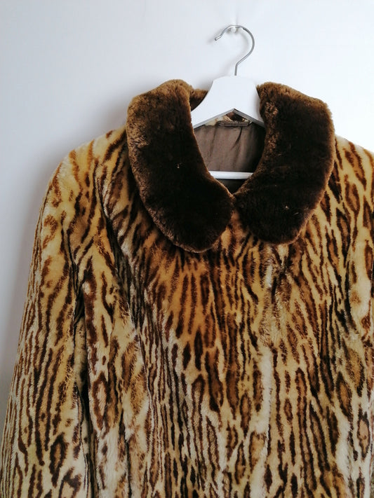 Vintage 80's Faux Fur Animal Print Short Jacket - size S