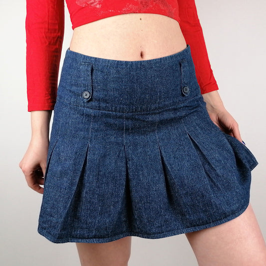 Y2K Denim mini-skirt with pleats - size M