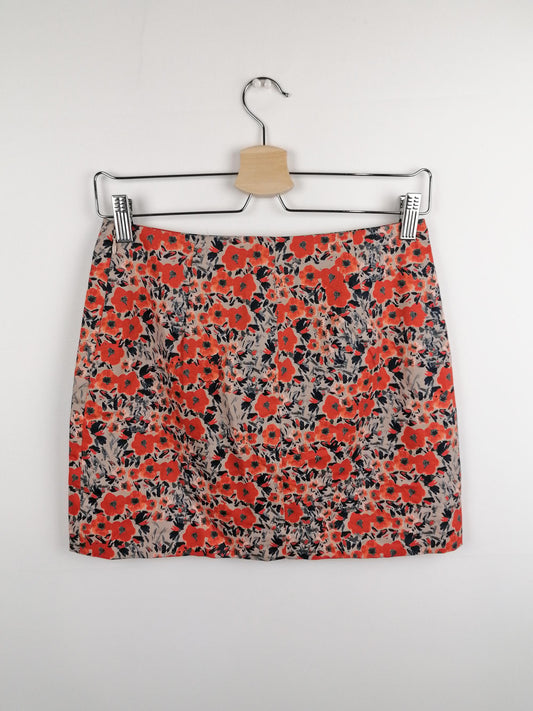 Y2K Mini Skirt Cotton Flowers Pattern Orange - size S