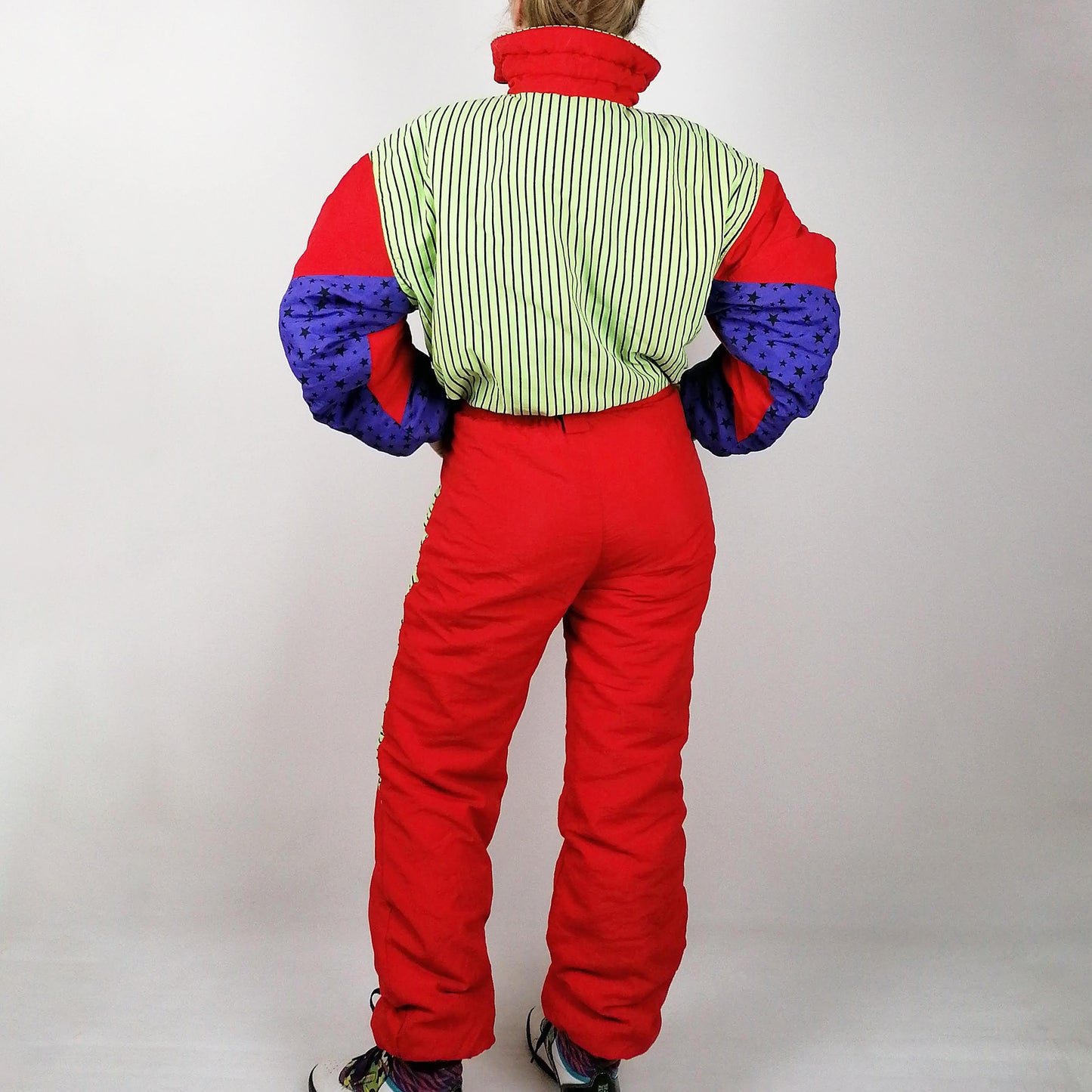 90's Ski Suit Crazy Print Stars Stripes - size S-M