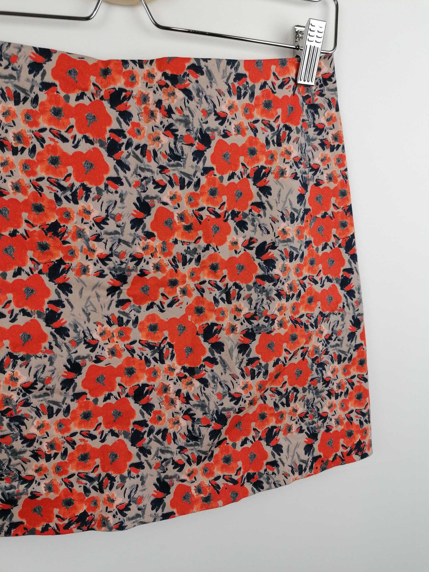 Y2K Mini Skirt Cotton Flowers Pattern Orange - size S